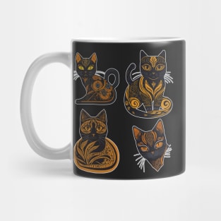 4 Egyptian abstract Cat art design Mug